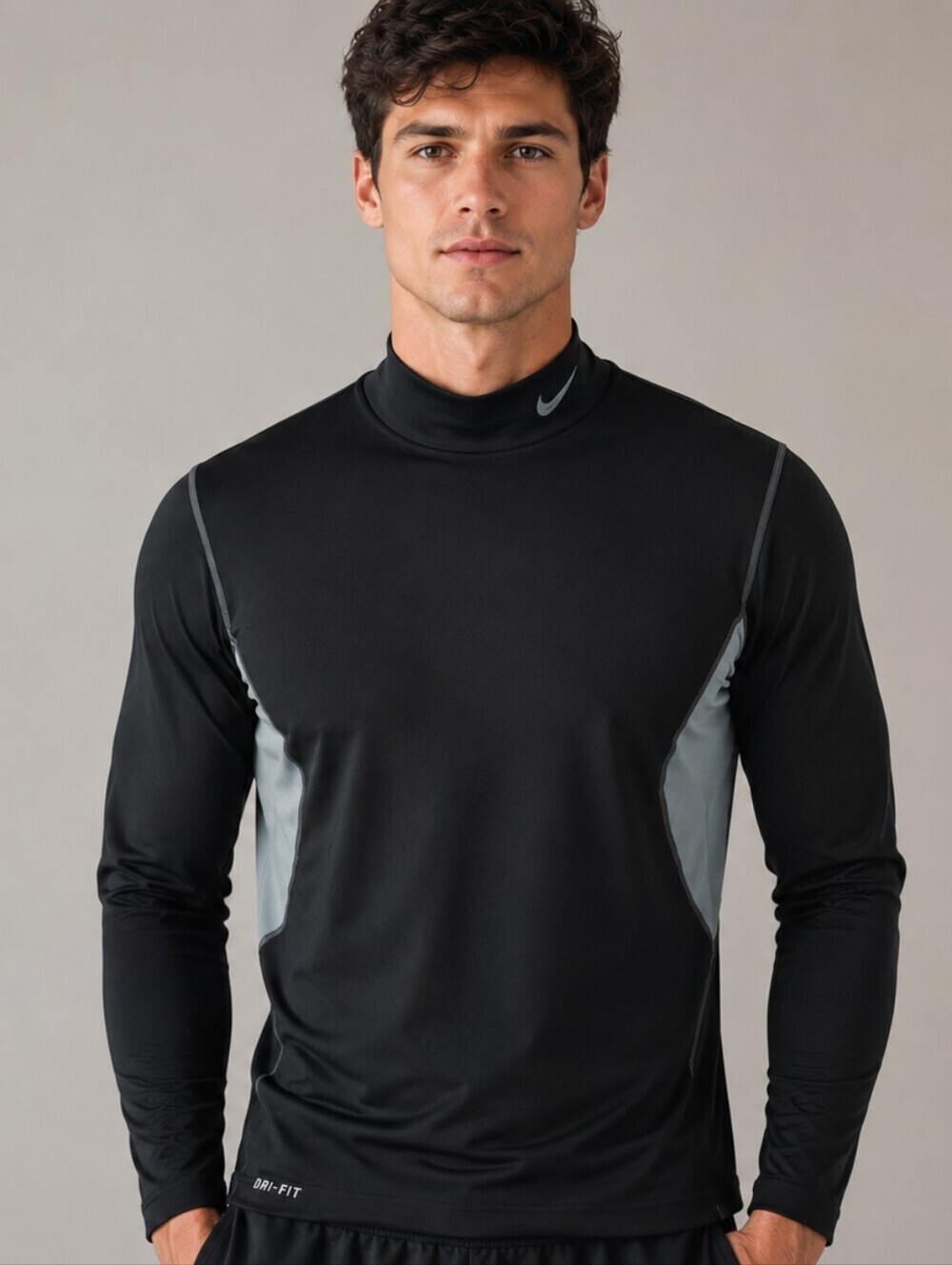 NIKE PRO COMBAT DRI-FIT MOCK NECK COMPRESSION TOP BLACK LARGE